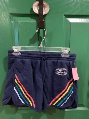 Hybrid Apparel Navy Shorts with Rainbow Side Stripes